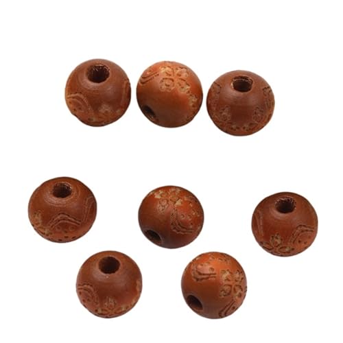 Natürliche Holzperlen, Lose Farbige Holzperlen, Geschnitztes Dekoratives Muster, Runde Kugeln, Perlen Zur Schmuckherstellung, DIY-Zubehör Für Makramee Basteln(Brown 2) von ZNTIHZ