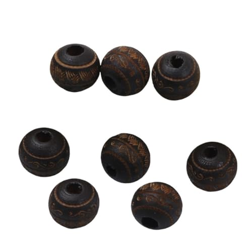 Natürliche Holzperlen, Lose Farbige Holzperlen, Geschnitztes Dekoratives Muster, Runde Kugeln, Perlen Zur Schmuckherstellung, DIY-Zubehör Für Makramee Basteln(Coffee) von ZNTIHZ