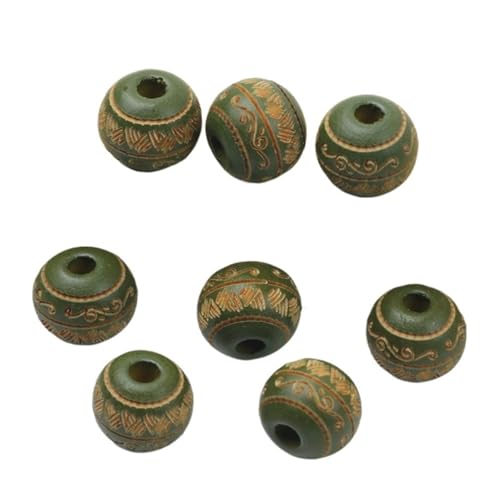 Natürliche Holzperlen, Lose Farbige Holzperlen, Geschnitztes Dekoratives Muster, Runde Kugeln, Perlen Zur Schmuckherstellung, DIY-Zubehör Für Makramee Basteln(Dark green) von ZNTIHZ