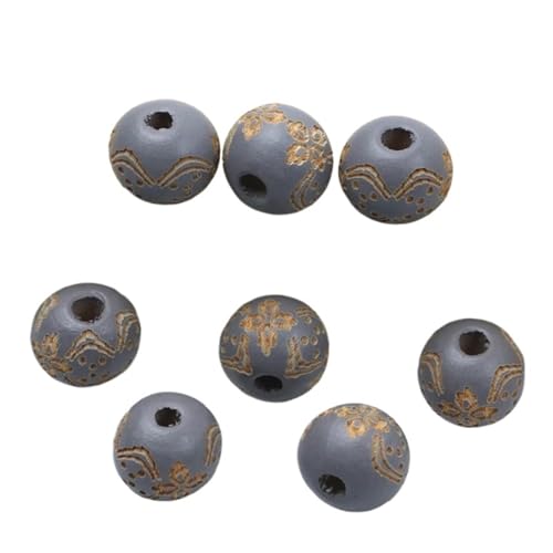 Natürliche Holzperlen, Lose Farbige Holzperlen, Geschnitztes Dekoratives Muster, Runde Kugeln, Perlen Zur Schmuckherstellung, DIY-Zubehör Für Makramee Basteln(Gray 2) von ZNTIHZ