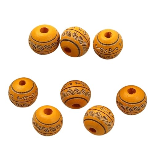 Natürliche Holzperlen, Lose Farbige Holzperlen, Geschnitztes Dekoratives Muster, Runde Kugeln, Perlen Zur Schmuckherstellung, DIY-Zubehör Für Makramee Basteln(Yellow) von ZNTIHZ