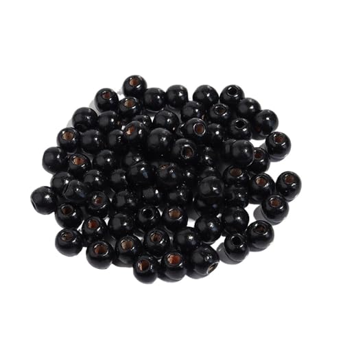 Natürliche Holzperlen mit großem Loch, lose Abstandsperlen, runde Perlen for die Schmuckherstellung, DIY-Handwerk, Armband, Halskette, Spielzeugzubehör Für Makramee Basteln(Black,8mm 200Pcs) von ZNTIHZ