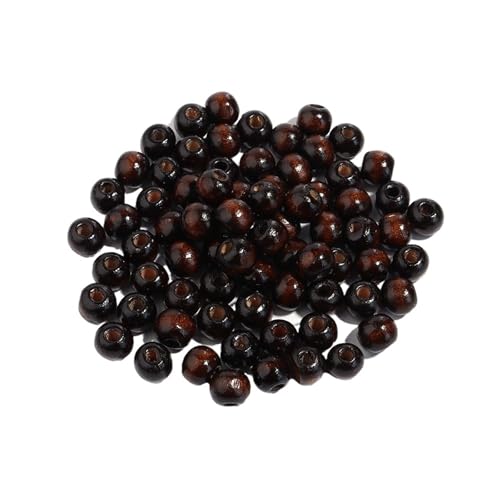 Natürliche Holzperlen mit großem Loch, lose Abstandsperlen, runde Perlen for die Schmuckherstellung, DIY-Handwerk, Armband, Halskette, Spielzeugzubehör Für Makramee Basteln(Deep Brown,8mm 200Pcs) von ZNTIHZ