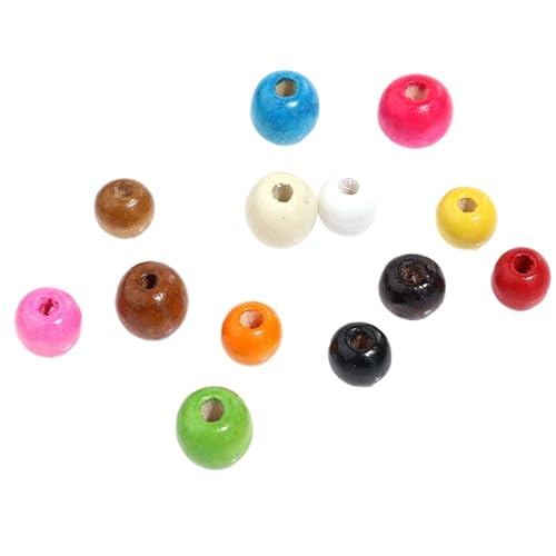 Natürliche Holzperlen mit großem Loch, lose Abstandsperlen, runde Perlen for die Schmuckherstellung, DIY-Handwerk, Armband, Halskette, Spielzeugzubehör Für Makramee Basteln(Mixed,10mm 100Pcs) von ZNTIHZ