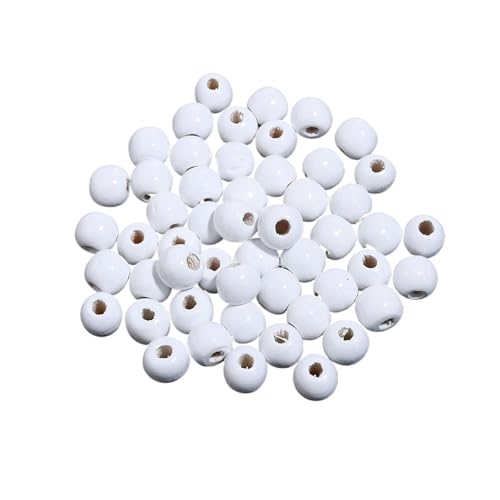 Natürliche Holzperlen mit großem Loch, lose Abstandsperlen, runde Perlen for die Schmuckherstellung, DIY-Handwerk, Armband, Halskette, Spielzeugzubehör Für Makramee Basteln(White,12mm 100Pcs) von ZNTIHZ