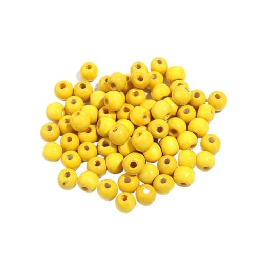 Natürliche Holzperlen mit großem Loch, lose Abstandsperlen, runde Perlen for die Schmuckherstellung, DIY-Handwerk, Armband, Halskette, Spielzeugzubehör Für Makramee Basteln(Yellow,8mm 200Pcs) von ZNTIHZ