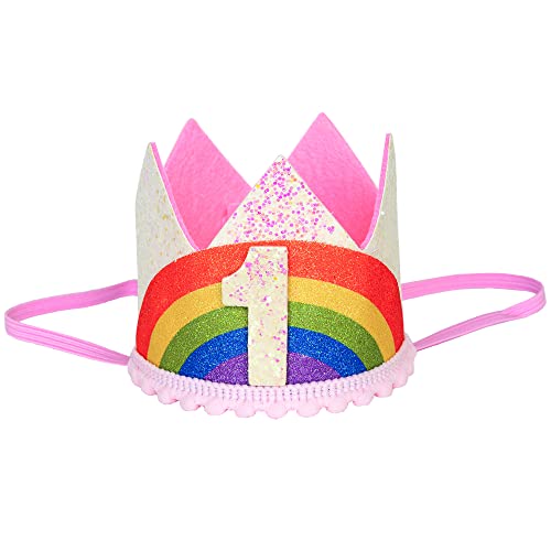 ZNZ Baby 1. Geburtstag Partyhut, Pink Rainbow Princess Crown für Kinder Mädchen Jungen Kleinkinder erster Geburtstag Sparkle Tiara Party Supplies von ZNZ