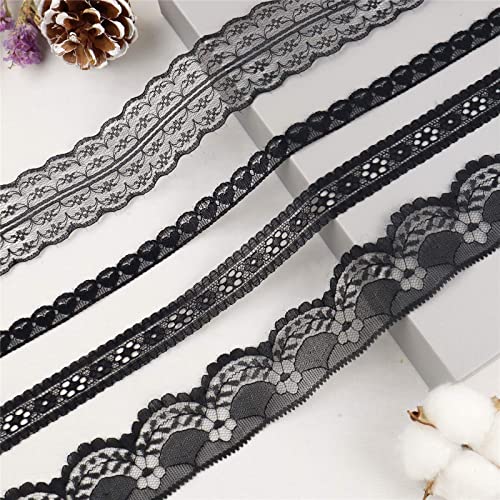 Schwarze Spitzenborte Rolle Nähen Spitzenband, verschiedene Spitzenstoffe für Bastelarbeiten Brautschmuck Hochzeitsdekorationen, Blumenstrauß und Geschenkverpackung, 20 Yards (Schwarz, Stil 4) von ZNZAKKA