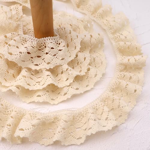 ZNZAKKA Beiges Stretch-Rüschen-Spitzenbesatz, 2,7 m, gerafftes elastisches Band zum Nähen, Basteln, Bekleidung, Heimdekoration (Beige, 4,5 cm) von ZNZAKKA