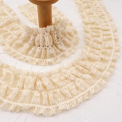 ZNZAKKA Beiges Stretch-Rüschen-Spitzenbesatz, 2,7 m, gerafftes elastisches Band zum Nähen, Basteln, Bekleidung, Heimdekoration (Beige, 9 cm) von ZNZAKKA
