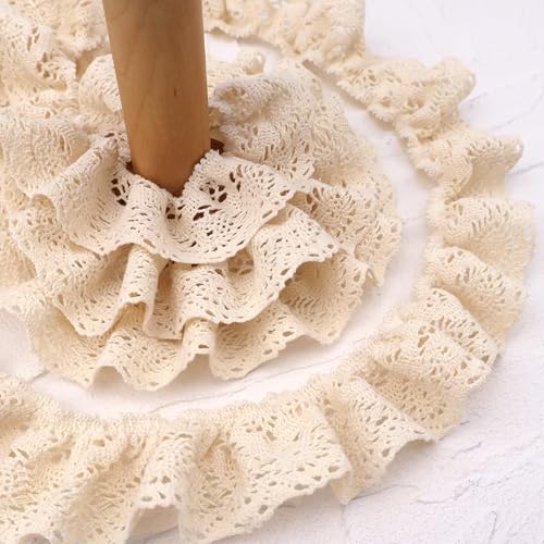 ZNZAKKA Beiges Stretch-Rüschen-Spitzenborte, 2,7 m, gerafftes elastisches Band zum Nähen, Basteln, Bekleidung, Heimdekoration (Beige, 4,1 cm) von ZNZAKKA