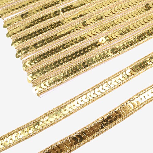 ZNZAKKA Goldene Paillettenbandbesatz, metallisch, Paillettenbesatz, flaches Glitzerband zum Nähen, 9,1 m von ZNZAKKA