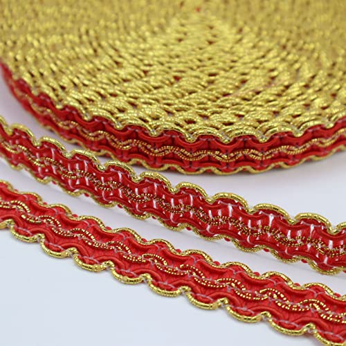 ZNZAKKA Goldfarbene Borte aus Spitzenband, 12,7 m, Metallic-Rand, zum Nähen, Basteln, Kleidungszubehör (rot) von ZNZAKKA