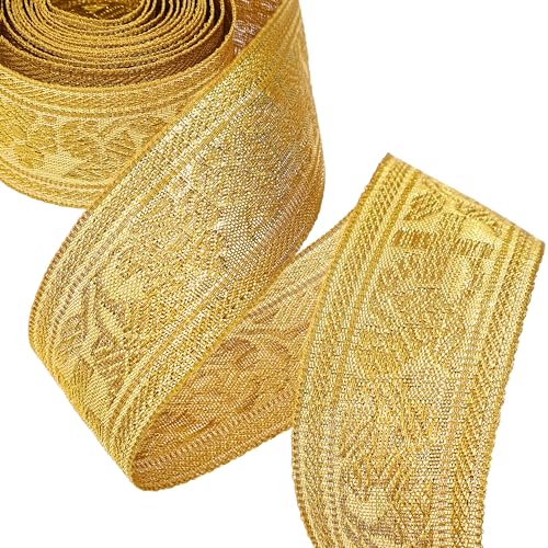 ZNZAKKA Goldfarbenes Jacquardband, 2,7 m, bestickt, Jacquard-Besatz, Glitzer, Metallic-Band zum Nähen, Bekleidungszubehör, Dekoration, Geschenkverpackung (Kreuz) von ZNZAKKA