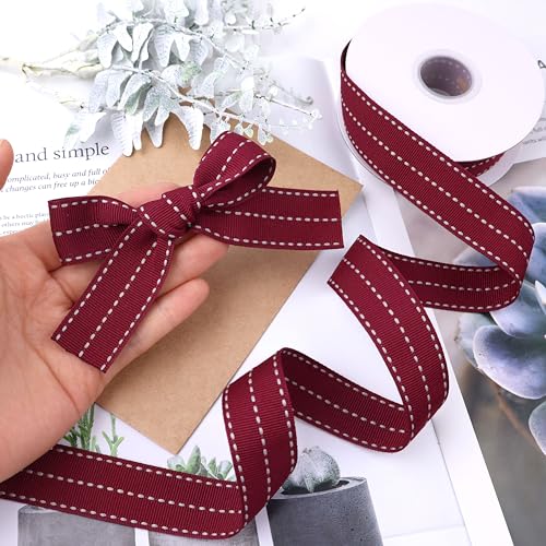 ZNZAKKA Ripsband mit genähtem Rand, 2,5 cm x 9,1 m, Burgunderrot, für Bastelarbeiten, Geschenkverpackungen, Dekorationen ZNZAKKA Ripsband mit genähtem Rand, 2,5 cm x 9,1 m, Burgunderrot, für Bastelarbeiten, Geschenkverpackungen, Dekorationen von ZNZAKKA
