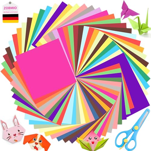 ZOBMIO 200 Blatt Origami Papier, 20 x 20cm und 15 x 15cm Bastelpapier Doppelseitig, Bastelpapier Bunt mit Schere, Transparentpapier Bunt für Diy Kunst und Bastelprojekte(20 Farben) von ZOBMIO