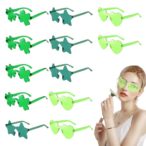 ZOCONE 12 Paar randlose bunte Partybrillen, grüne St. Patricks Day Shamrock Sonnenbrille + Star Festival Sonnenbrille + herzförmige Party-Sonnenbrille, irische St. Patricks Day Sonnenbrille ZOCONE 12 Paar randlose bunte Partybrillen, grüne St. Patricks Day Shamrock Sonnenbrille + Star Festival Sonnenbrille + herzförmige Party-Sonnenbrille, irische St. Patricks Day Sonnenbrille von ZOCONE