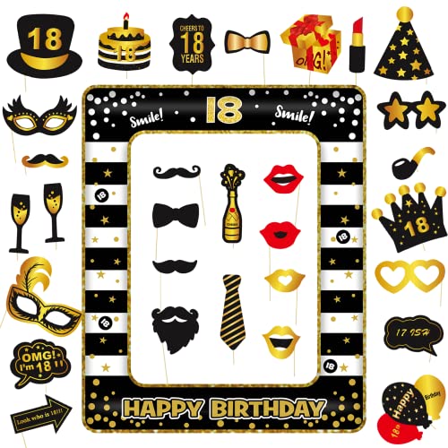 ZOCONE Photocall 18 Geburtstag, 30 Stück Zubehör Photocall Geburtstag+ Bilderrahmen Aufblasbar 18th Geburtstag Fotozubehör Party Zubehör Geburtstag 18 Jahre Foto Prop für 18 Geburtstag von ZOCONE