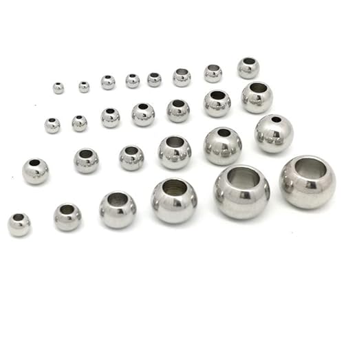 ZOENAE 100 Stück 304 Edelstahlperlen 3mm-12mm Europäische Kugel Metall Großes Loch Zwischenperlen for Schmuckherstellung DIY Armband Halskette (Size : 12 * 6mm) von ZOENAE