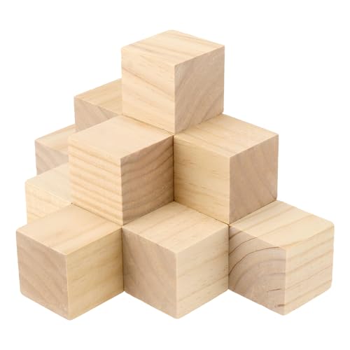 ZOENHOU 10 Stück 7,6 cm Holzblöcke, massives Premium-Naturhartholz Würfel, unlackiertes Holzblock-Set zum Malen, Dekorieren, Basteln, DIY-Projekte von ZOENHOU