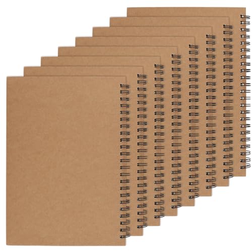 ZOENHOU 8 Stück A5 Skizzenbuch Spiralbindung 60 Blatt 120 Seiten, Zeichenblock A5, Krafteinband Skizzenblock, Leere Seite, für Notizen, Zeichnungen, Memos und Kritzeleien, 21 x 15 cm, Braun von ZOENHOU