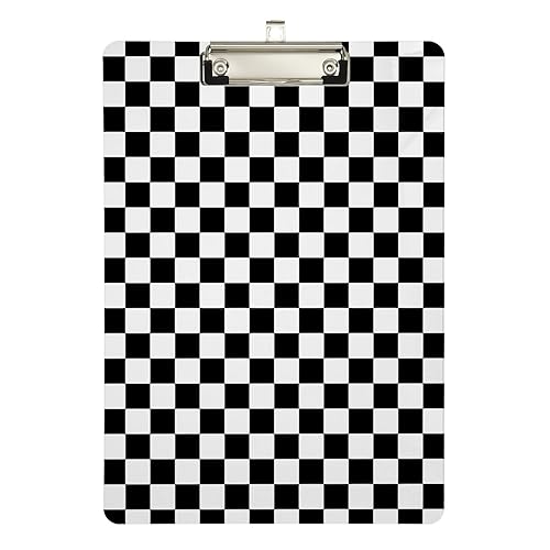 Klemmbrett aus Acryl mit kariertem Klemmbrett, A4, Standard-A4, Briefgröße, 31,8 x 22,9 cm, mit einziehbarer Lasche zum Aufhängen, für Lehrer, Kinder, Studenten, Büro, Schwarz und Weiß von ZOEO