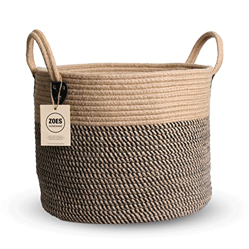 ZOES HOMEWARE Aufbewahrungskorb aus natürlichem Juteseil, gewebter Aufbewahrungskorb mit Griffen für Pflanzen, Decken, Spielzeug, Kleidung, Schuhe, Wohnzimmer, Heimdekoration, multifunktionaler Korb von ZOES HOMEWARE