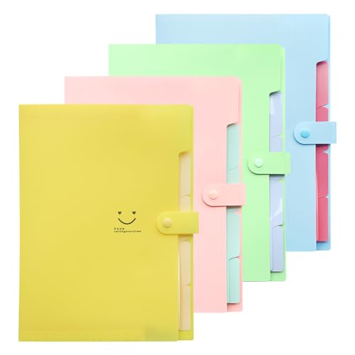 ZOESURE Fächermappe A4, 5 Fächer A4 Dokumentenmappe, Dokumentenmappe, mit 5 Fächern erweiterbarer Dokumenten Organizer und Druckknopf Mappe mit Fächern für Schule und Büro von ZOESURE