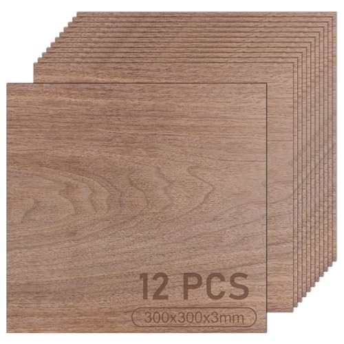 ZOFUN 12 Stück Sperrholzplatte 3mm, Walnuss Sperrholz 3mm, 30 X 30 cm Unbehandeltes Nussbaum Holz, Lindenholz, Sperrholzplatten, Balsaholzplatten für DIY Laser Gravur, CNC Schneiden von ZOFUN