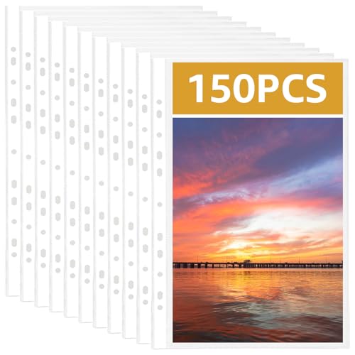 ZOFUN 150 Stück Prospekthüllen A3, Klarsichthüllen A3 Prospekthüllen transparent DIN A3, Klarsichtfolien, Klarsichthüllen Sichthüllen Gelochte Plastikhülle für A3 Ordner Dokumente Papiere von ZOFUN