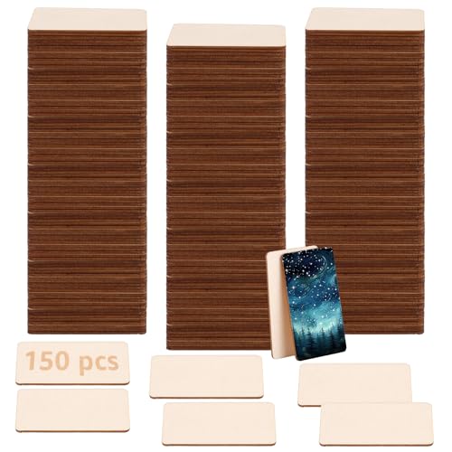 ZOFUN 150 Stück Holzplättchen Rechteckig Holzstücke, 3.3x5cm Holzklötzchen zum basteln, Blanko Holzplatten zum Basteln mit Schleifblock für DIY Basteln Malen DIY Handwerk Dekoration von ZOFUN