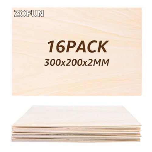 ZOFUN 16 Stück Sperrholzplatte Holz 300x200x2mm, Lindenholz Holzplatten zum Basteln,Sperrholz 2mm Sperrholaplatte A4 Holz Platten, Bastelholzplatten für Laserprojekte, DIY Modell, Kunst und Handwerk von ZOFUN