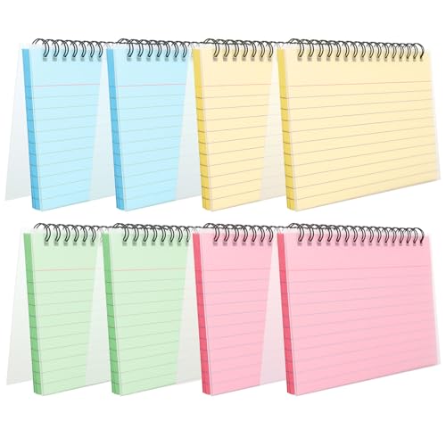 ZOFUN 8 Stück Karteikarten, 15 x 10 cm Karteikarten in Rosa, Gelb, Grün, Blau, 50 Blatt Queuekarten für Rede mit Ringbuch, einfaches Umklappen, Revisionskarten für Büro, Schule, Arbeit, Notizen von ZOFUN