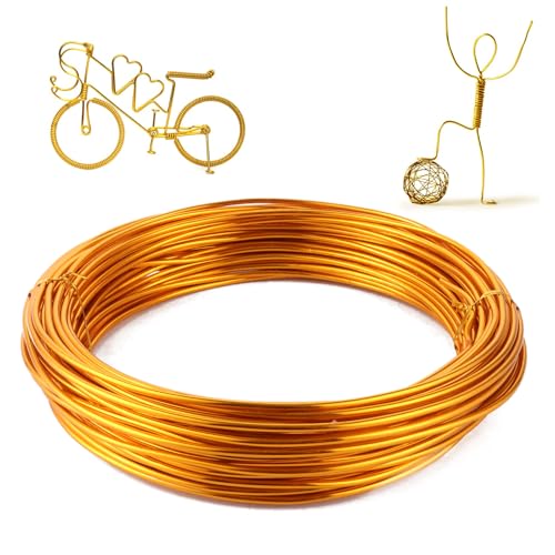 ZOFUN Aluminiumdraht 3 mm Schmuckdraht,30M Schmuckdraht Draht zum Basteln 3.5mm, Basteldraht golddraht zum basteln für Basteln, Skulpturen,Drahtweben, Modellieren und Wickeln (Gold) von ZOFUN