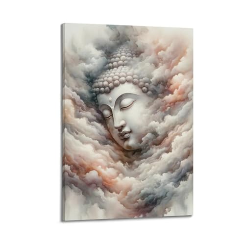 ZOGJIN Religiöse Poster, himmlischer Buddha, der aus Wolken auftaucht, mit beruhigender Farbpalette, Poster, moderne Wandkunst, Leinwand, ästhetische Dekoration, Gemälde, 20 x 30 cm, Rahmenstil von ZOGJIN