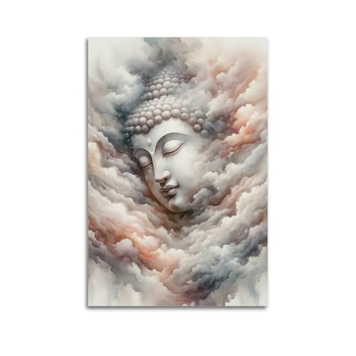 ZOGJIN Religiöse Poster, himmlischer Buddha, der aus Wolken auftaucht, mit beruhigender Farbpalette, Poster, moderne Wandkunst, Leinwand, ästhetische Dekoration, Gemälde, 60 x 90 cm, ungerahmter Stil von ZOGJIN