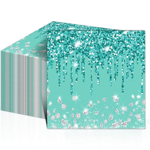 Servietten mit Glitzer-Motiv für Happy Birthday, Party-Dekorationen, Frühstück, hellblau, türkis, Diamant-Party-Servietten für Mädchen, Frauen, Babyparty, Kuchen, Tischdekorationen, 100 Stück Servietten mit Glitzer-Motiv für Happy Birthday, Party-Dekorationen, Frühstück, hellblau, türkis, Diamant-Party-Servietten für Mädchen, Frauen, Babyparty, Kuchen, Tischdekorationen, 100 Stück von ZOIIWA