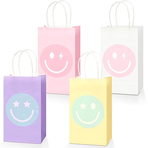 16 x Papiertüten mit lächelndem Gesicht, adrette Partyzubehör, Pastellfarben, Süßigkeitentüten, Partydekoration, Regenbogen-Kraft-Party, Partydekorationen für Junggesellinnenabschied, Geburtstag, Baby von ZOIIWA