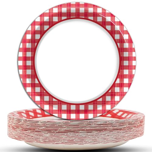 Weihnachtliche rote und weiße karierte karierte Teller für Picknick, Grillen, Geburtstag, Familien-Dessert-Dekorationen – Einweg-Pappteller für Partygeschenke, 48 Stück Weihnachtliche rote und weiße karierte karierte Teller für Picknick, Grillen, Geburtstag, Familien-Dessert-Dekorationen – Einweg-Pappteller für Partygeschenke, 48 Stück von ZOIIWA