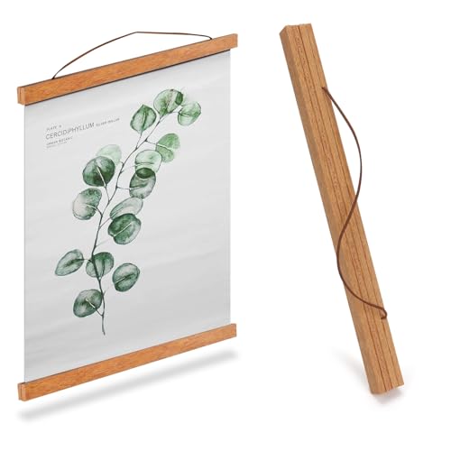 ZOLGINAH 1 Stück Posterleiste Posterleisten A2 Bilderrahmen holz 41cm, Magnetisch Bilderleiste Holz Posterschiene Poster Aufhänger, Posterrolle für Aufhängen von Poster, Fotos von ZOLGINAH