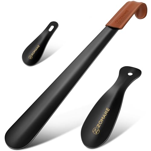 ZOMAKE Schuhlöffel Metall Set 3er - 42cm Lang Schuhanzieher Edelstahl Shoe Horn Schwarz mit Lederband,19&10cm Schuhlöffel Langer Stabil mit Wandhalterung für Stiefel(42&19&10cm) von ZOMAKE