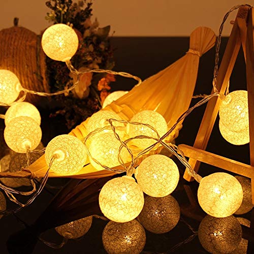 LED Lichterkette Baumwollkugeln mit Stecker, 5m 20er Cotton Ball Lichterketten Kugeln Nachtlicht für Weihnachten, Hochzeit, Party, Zimmer, Wohnheim, Innen Deko von ZOMKIFA