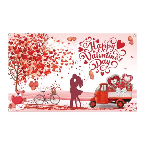 ZOMTTAR 1 Stück „Happy Valentine's Day“-Hintergrund, Banner, Liebesherz, Partydekorationen, Hintergrund 71 X 43,3, Rot für Den Valentinstag von ZOMTTAR