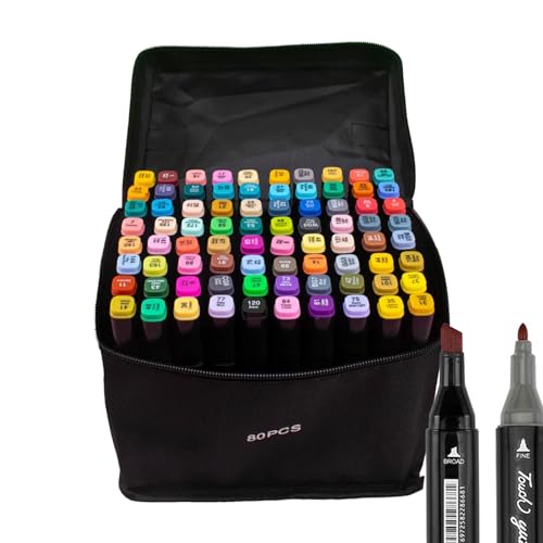 ZONEWD 80 Farben Alkohol Marker, Zwei Spitzen Graffiti stifte mit Tragetasche, schnell trocknende Alkoholmarker Set für Sketching, Acrylfarbenstifte für Kinder, Erwachsene, Künstler von ZONEWD