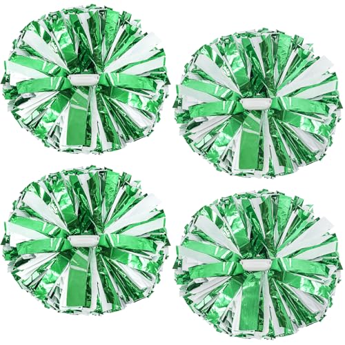 ZONITOK Cheerleader-Pompons mit Taktstockgriff, Cheerleader-Pompons für Kinder, Erwachsene, Schule, Tanz, Sport, Teamgeist, Cheerleader-Pompons (Grün + Weiß), 4 Stück von ZONITOK