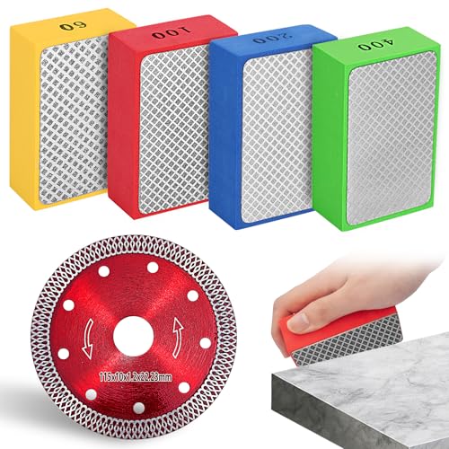 4 x Diamant-Handpolierpads und 1 x 115 mm Diamant-Trennscheiben, Polier-Schleifblock für Porzellan, Beton, Stein, Granit, Marmor, Keramik, Schleifen, Trimmen 60#, 100#, 200#, 400# 4 x Diamant-Handpolierpads und 1 x 115 mm Diamant-Trennscheiben, Polier-Schleifblock für Porzellan, Beton, Stein, Granit, Marmor, Keramik, Schleifen, Trimmen 60#, 100#, 200#, 400# von ZONJIE