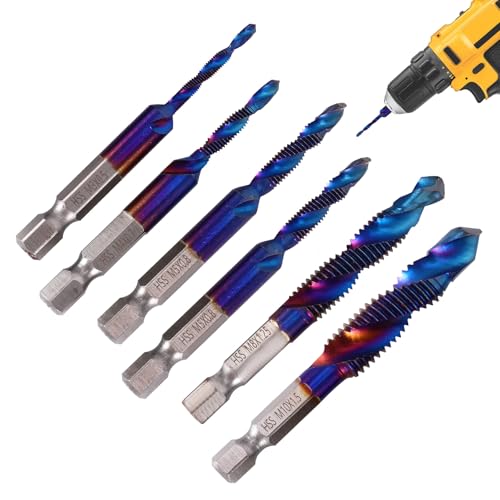 6 Packungen Kombinationsbohrer und Gewindebohrer-Bit-Set, HSS-Gewindebohrer-Set, Gewindebohrer, M3, M4, M5, M6, M8, M10, titanbeschichtet, 6 mm metrischer Sechskantschaft, Gewindebohrer, Werkzeug-Set 6 Packungen Kombinationsbohrer und Gewindebohrer-Bit-Set, HSS-Gewindebohrer-Set, Gewindebohrer, M3, M4, M5, M6, M8, M10, titanbeschichtet, 6 mm metrischer Sechskantschaft, Gewindebohrer, Werkzeug-Set von ZONJIE