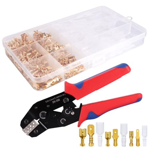 Flachsteckhülsen Set, 0.25-2.5 mm² Krimpzange mit 380 Stück Flachstecker Set, Steckverbinder Crimpzangen Tool Set, Crimp Zange, Flachsteckhülsenzange, Presszange, Crimpwerkzeug kabelschuhe von ZONJIE