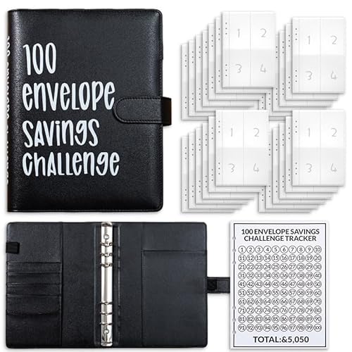 Spar-Challenge-Ordner mit 100 Umschlägen, Spar-Brieftasche mit Budget-Ordner, lustige Budget-Herausforderungen für Geld, einfaches Budgetbuch mit Cash-Spar-Wallet-Challenge für Paare (Schwarz) von ZONJIE