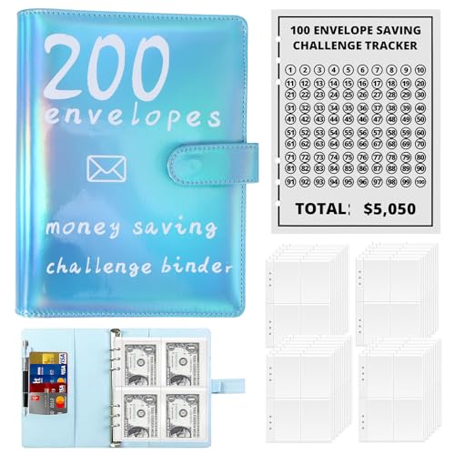 ZONJIE Spar-Challenge-Ordner mit 200 Umschlägen, Budget-Ordner, Budget-Herausforderungen für Geld, Budgetbuch mit Cash-Spar-Wallet-Challenge für Paare (Blau-200 Tage) ZONJIE Spar-Challenge-Ordner mit 200 Umschlägen, Budget-Ordner, Budget-Herausforderungen für Geld, Budgetbuch mit Cash-Spar-Wallet-Challenge für Paare (Blau-200 Tage) von ZONJIE